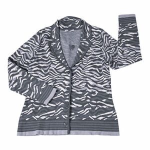 Isaac Mizrahi Women's Knit Blazer Office 100% Cotton Grey Animal Print Sz Medium